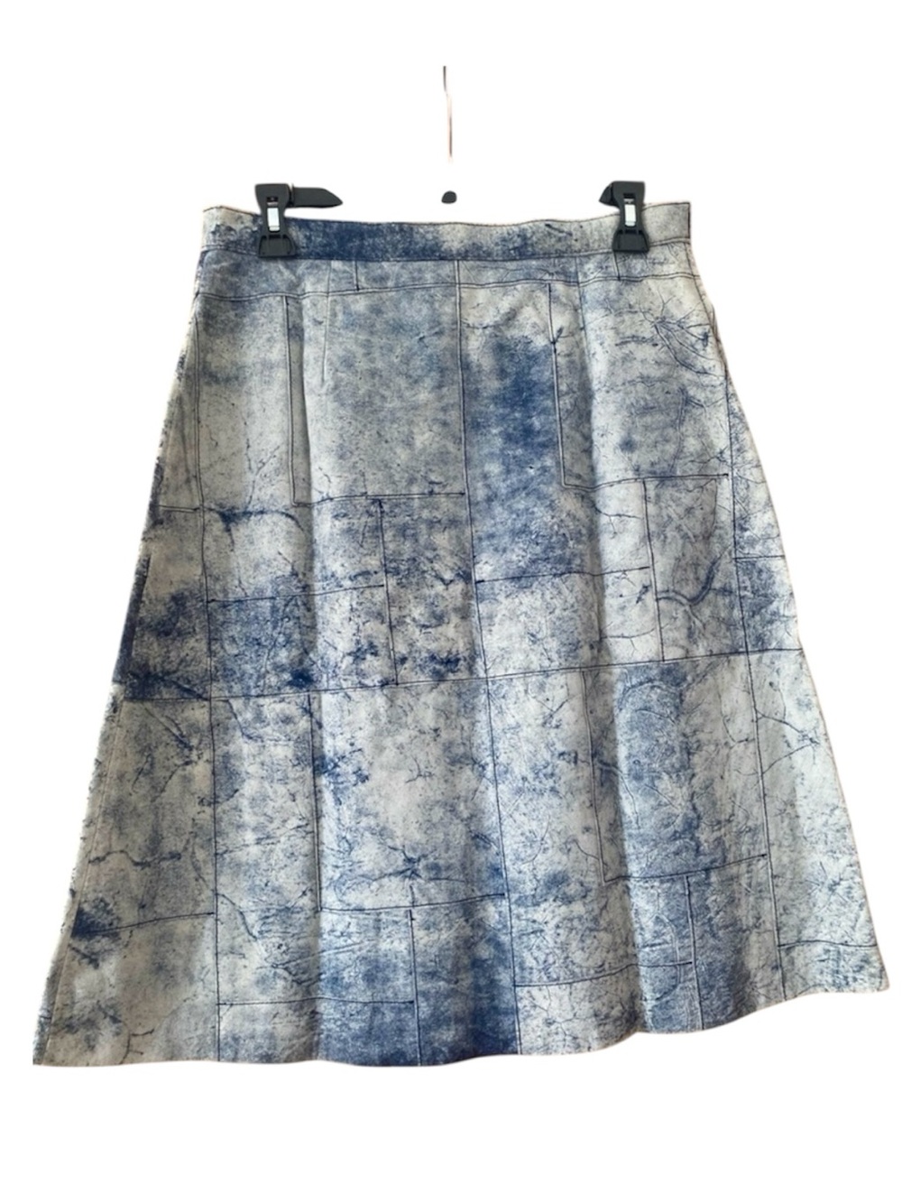 Crossing Pointe Vintage 90s Genuine Leather A-Line Skirt Abstract Blue Size 10